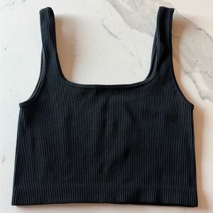 Zara Ribbed Square-Neck Tank Top - Black